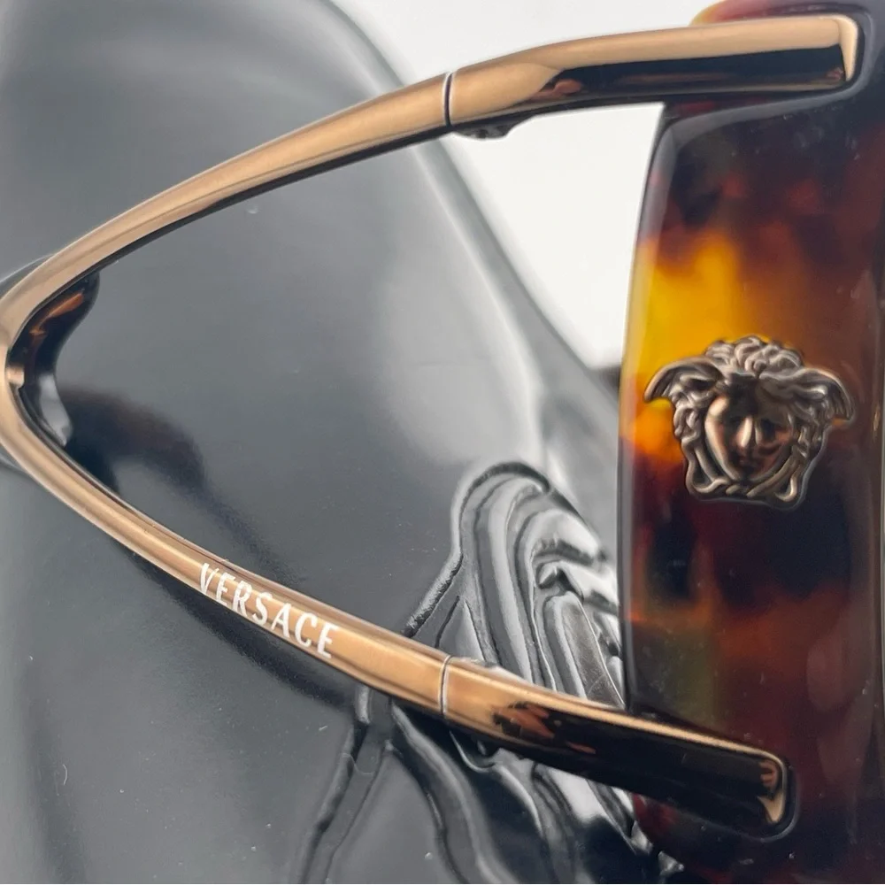Versace Tortoiseshell Medusa Sunglasses Gold Split Temple Eyewear